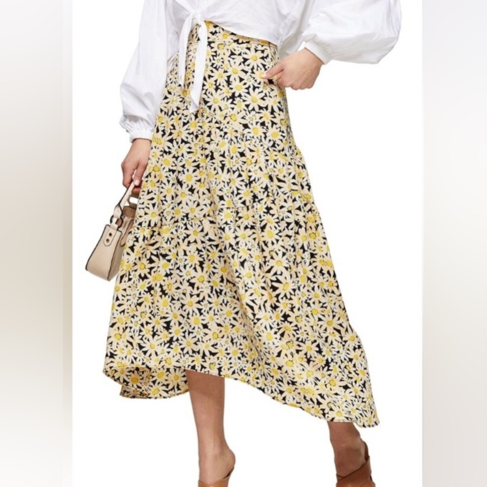 Topshop Cream A-Line Midi Skirt Asymmetrical High-Low